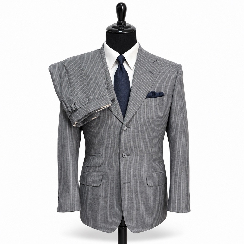 Alan Flusser Bespoke Custom Suit Mens 38R 30x29 Pinstripe Pleated Cuffed USA